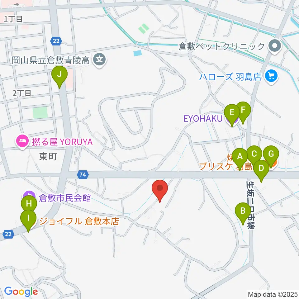 倉敷音楽舘周辺のファミレス・ファーストフード一覧地図
