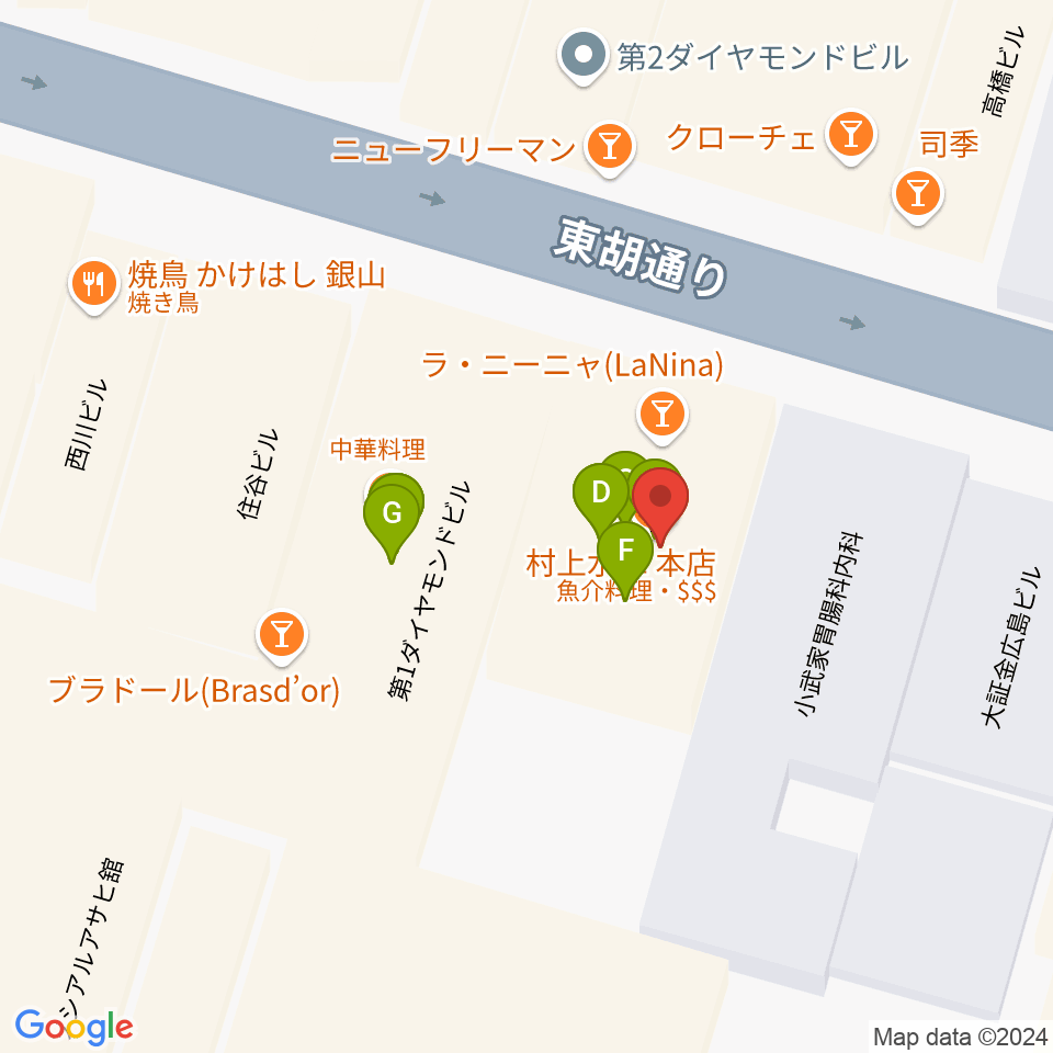 ピアノバー下本周辺のファミレス・ファーストフード一覧地図