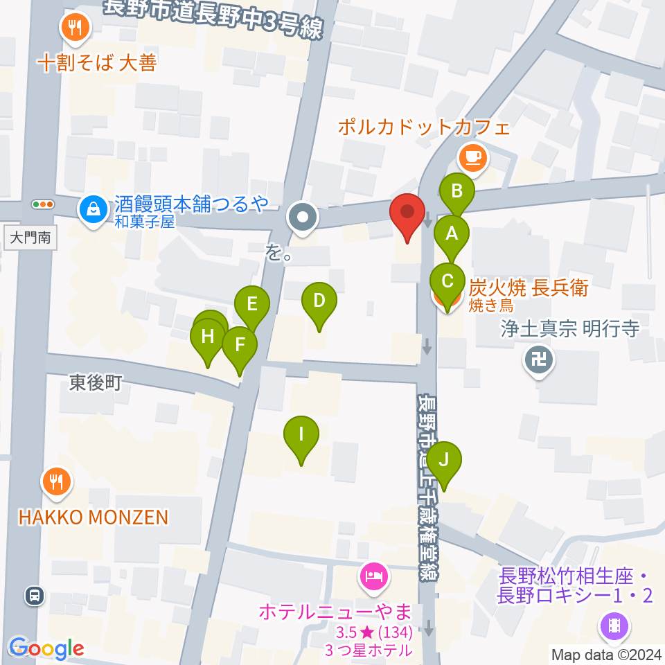 権堂ネオンホール周辺のファミレス・ファーストフード一覧地図