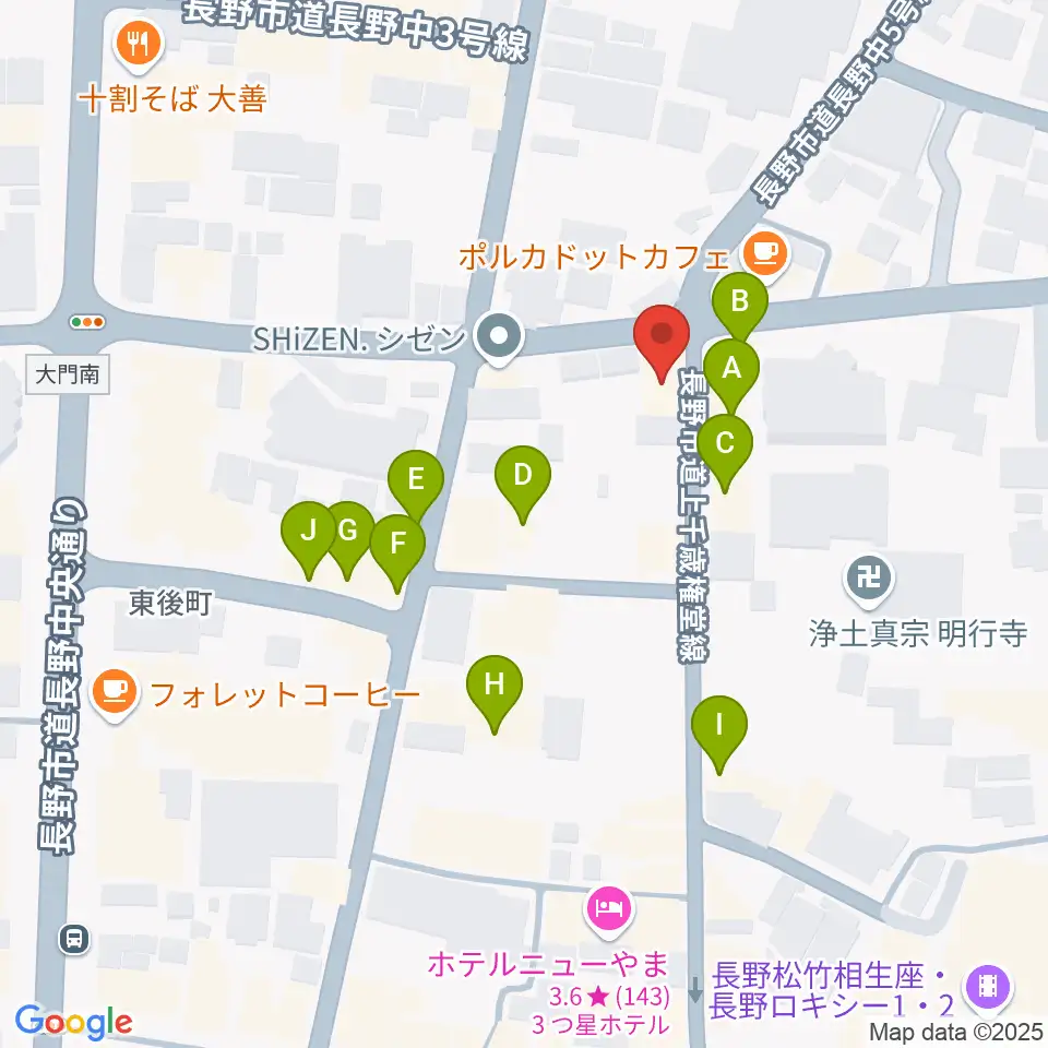 権堂ネオンホール周辺のファミレス・ファーストフード一覧地図