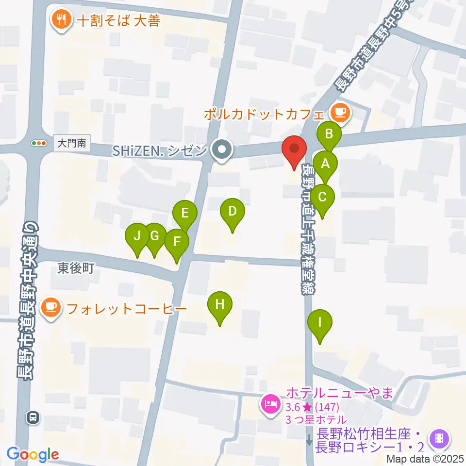 権堂ネオンホール周辺のファミレス・ファーストフード一覧地図