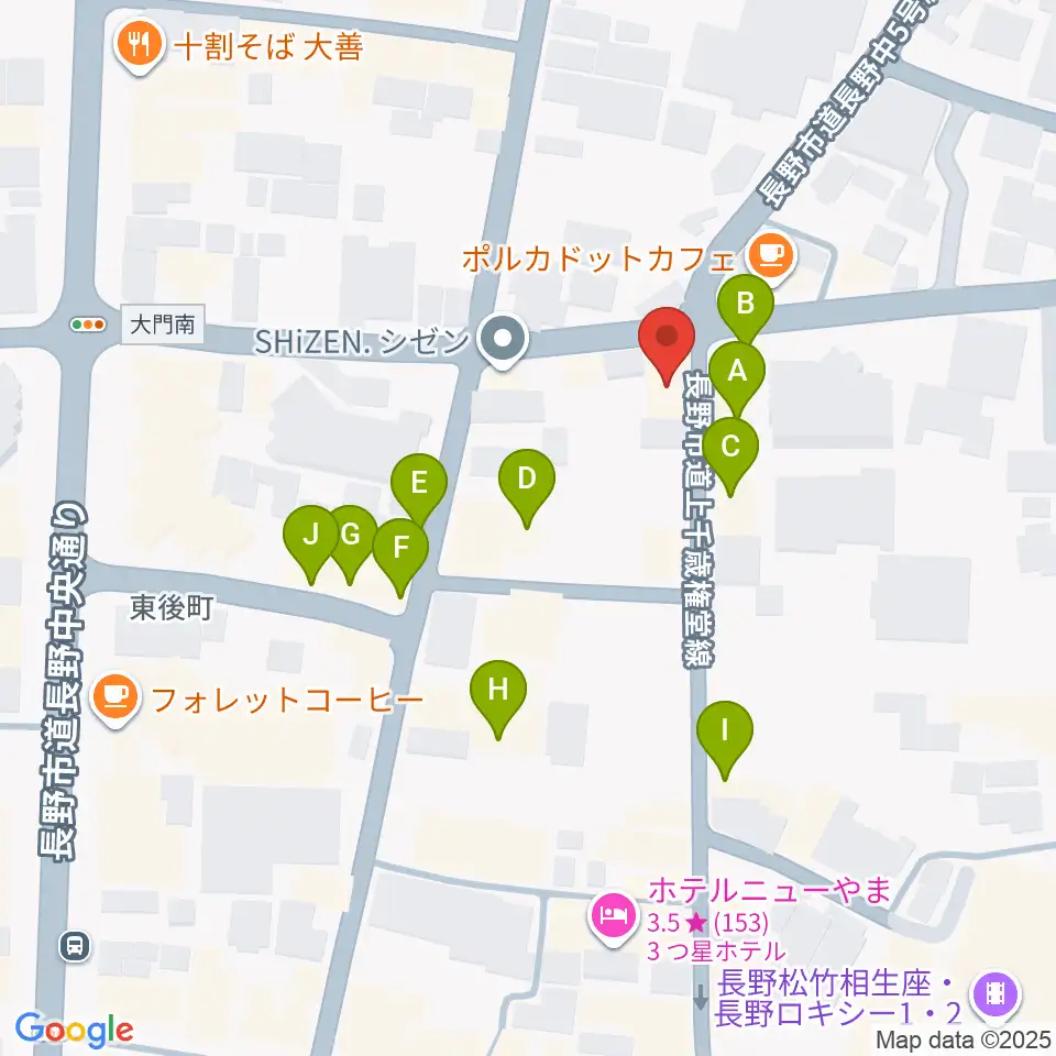 権堂ネオンホール周辺のファミレス・ファーストフード一覧地図