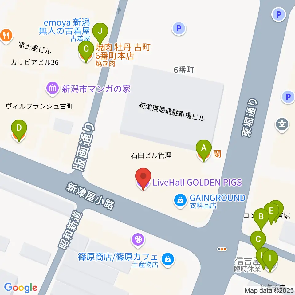 新潟GOLDEN PIGS周辺のファミレス・ファーストフード一覧地図