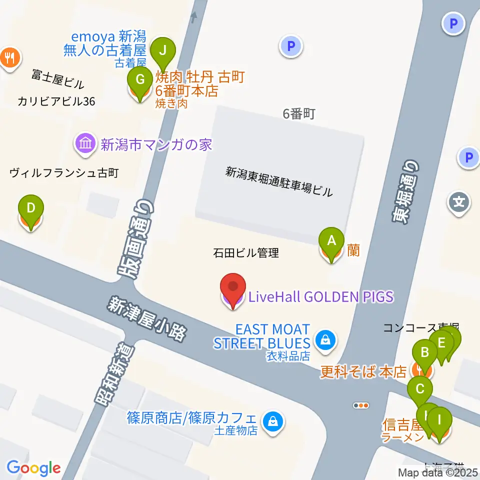 新潟GOLDEN PIGS周辺のファミレス・ファーストフード一覧地図