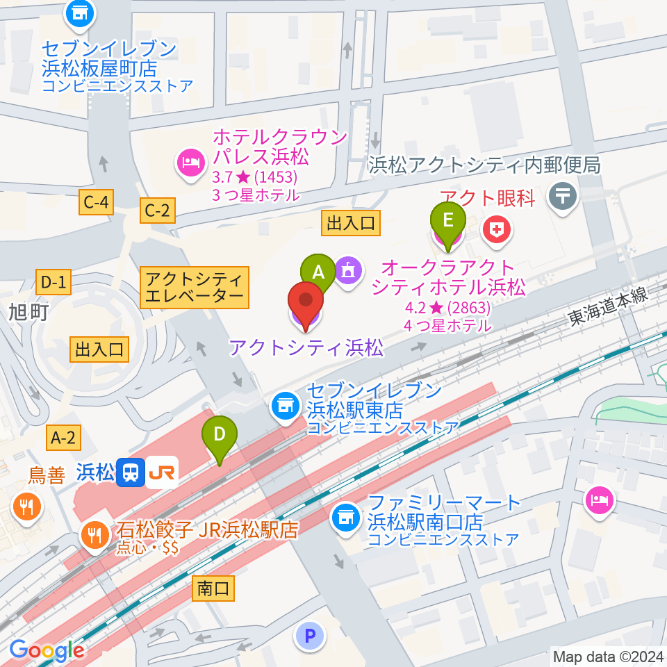 アクトシティ浜松周辺のファミレス・ファーストフード一覧地図