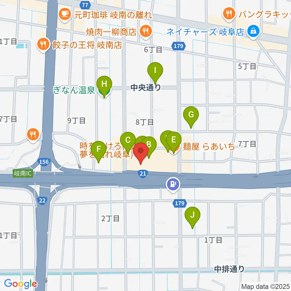 岐阜CLUB ROOTS周辺のファミレス・ファーストフード一覧地図