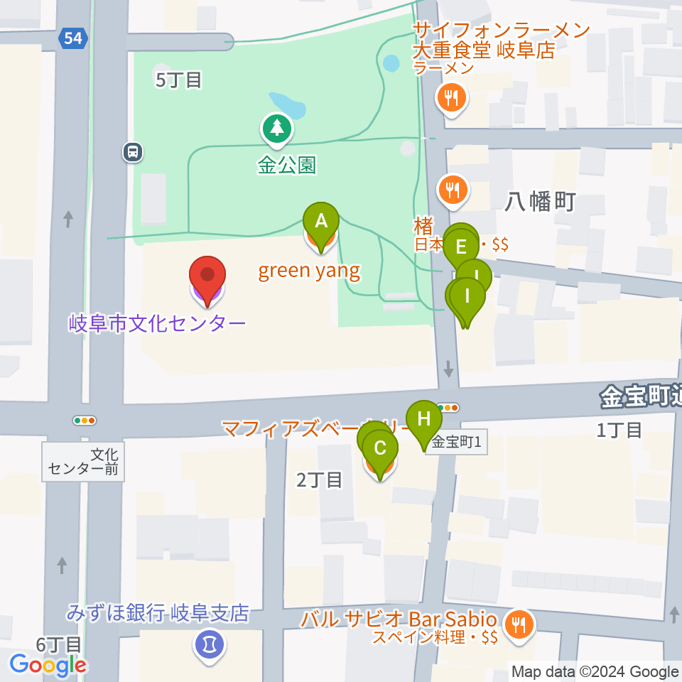 岐阜市文化センター周辺のファミレス・ファーストフード一覧地図