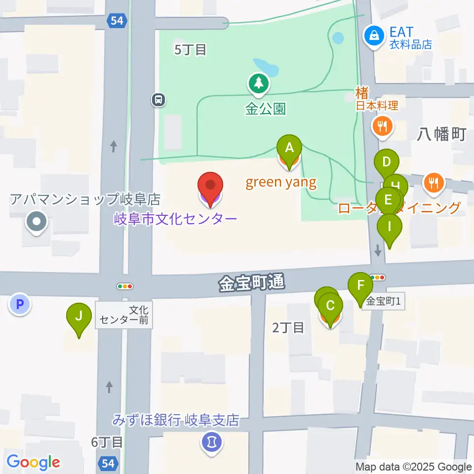 岐阜市文化センター周辺のファミレス・ファーストフード一覧地図