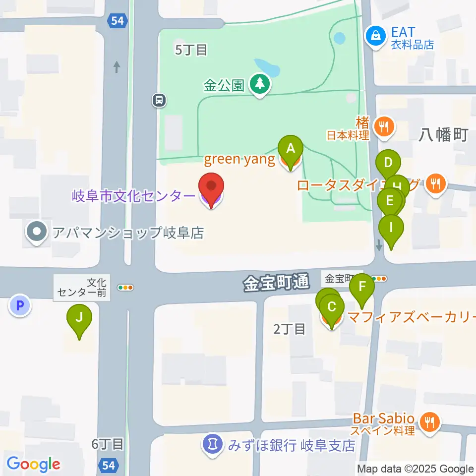 岐阜市文化センター周辺のファミレス・ファーストフード一覧地図