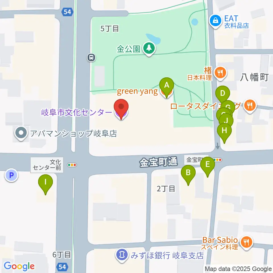 岐阜市文化センター周辺のファミレス・ファーストフード一覧地図