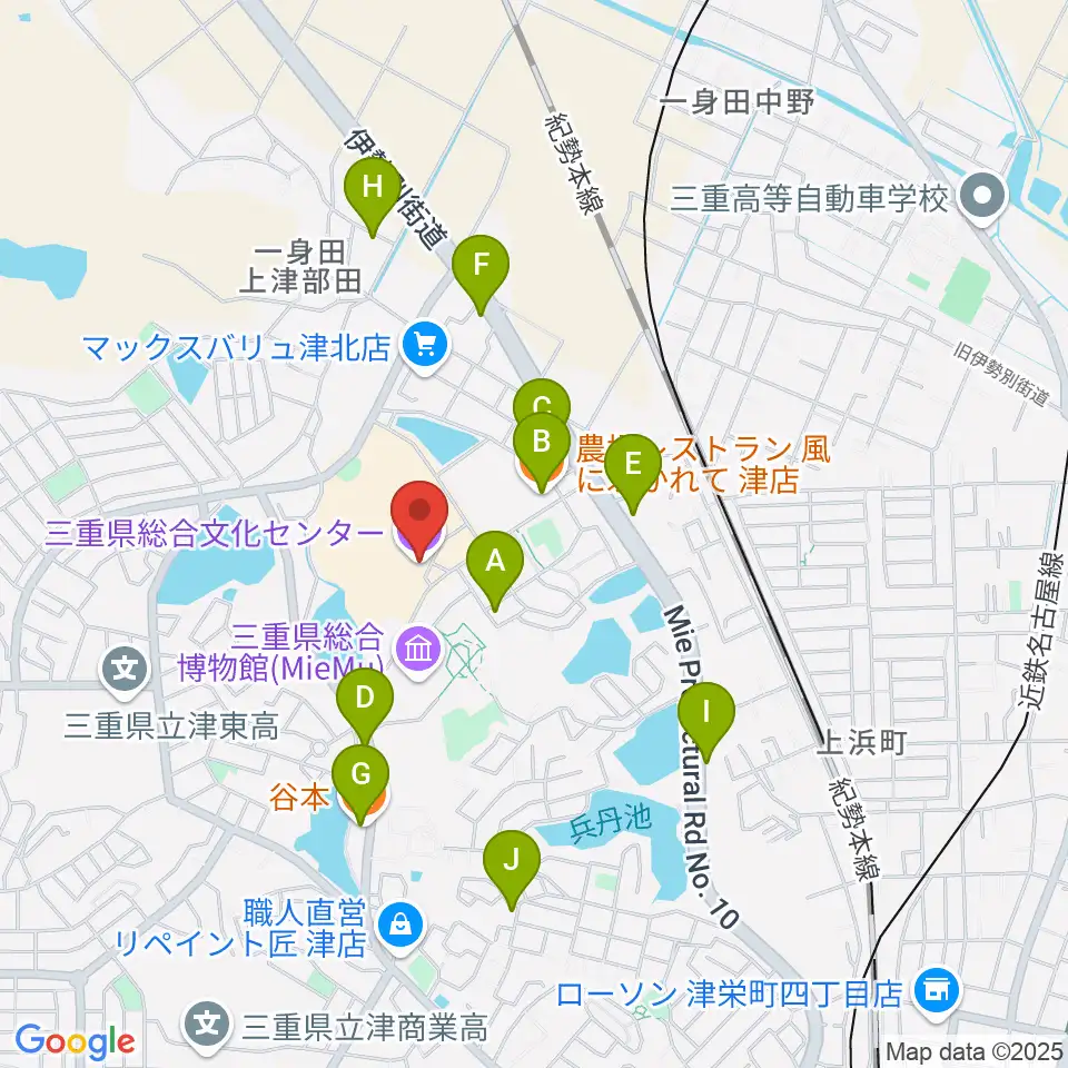 三重県文化会館周辺のファミレス・ファーストフード一覧地図