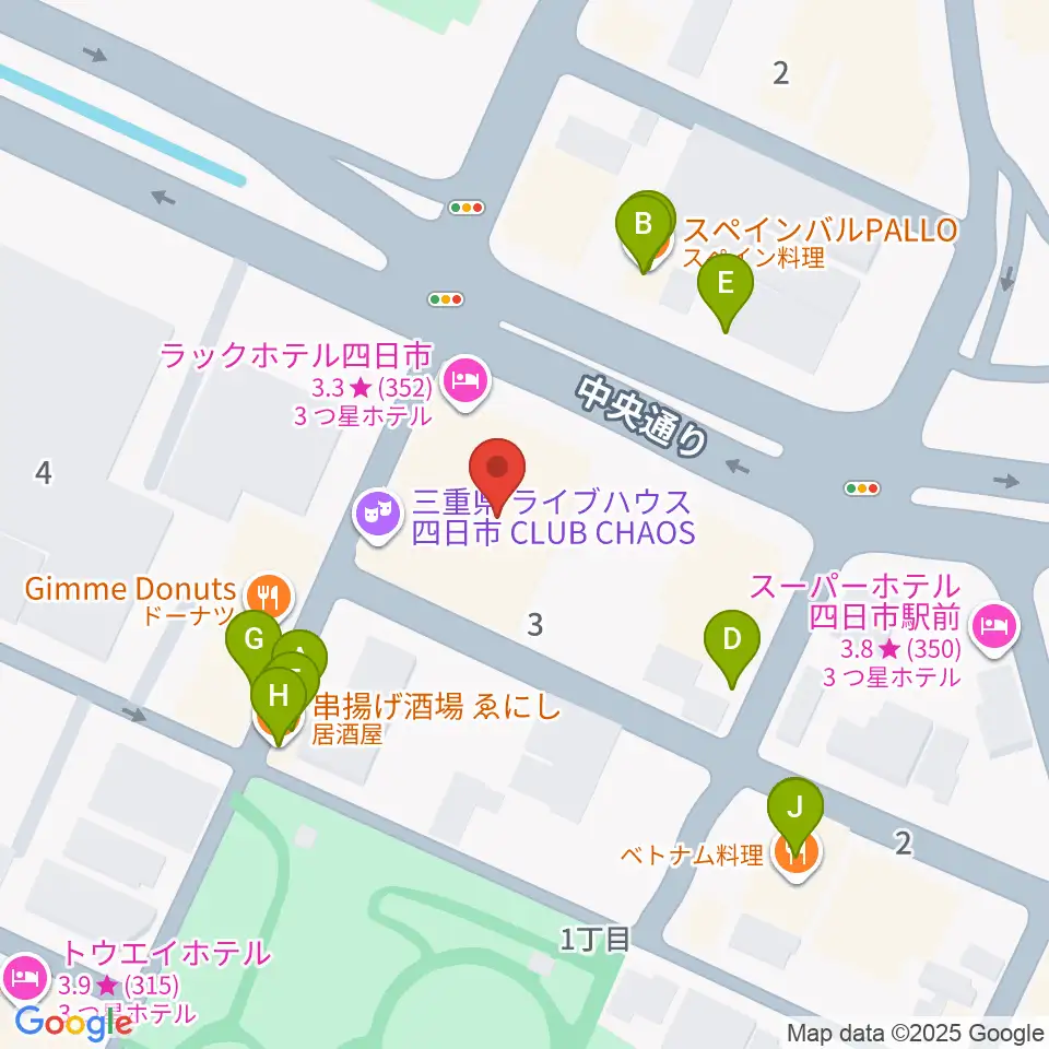 四日市CLUB CHAOS周辺のファミレス・ファーストフード一覧地図