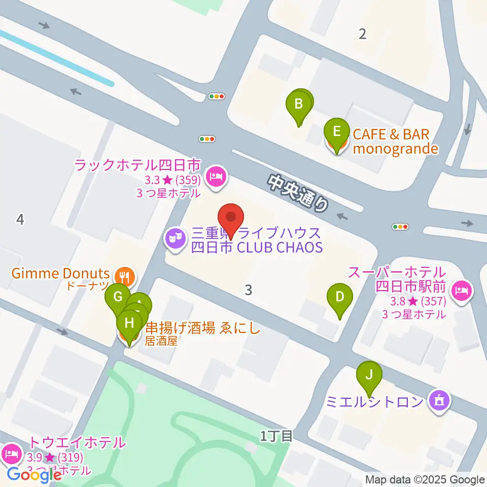 四日市CLUB CHAOS周辺のファミレス・ファーストフード一覧地図