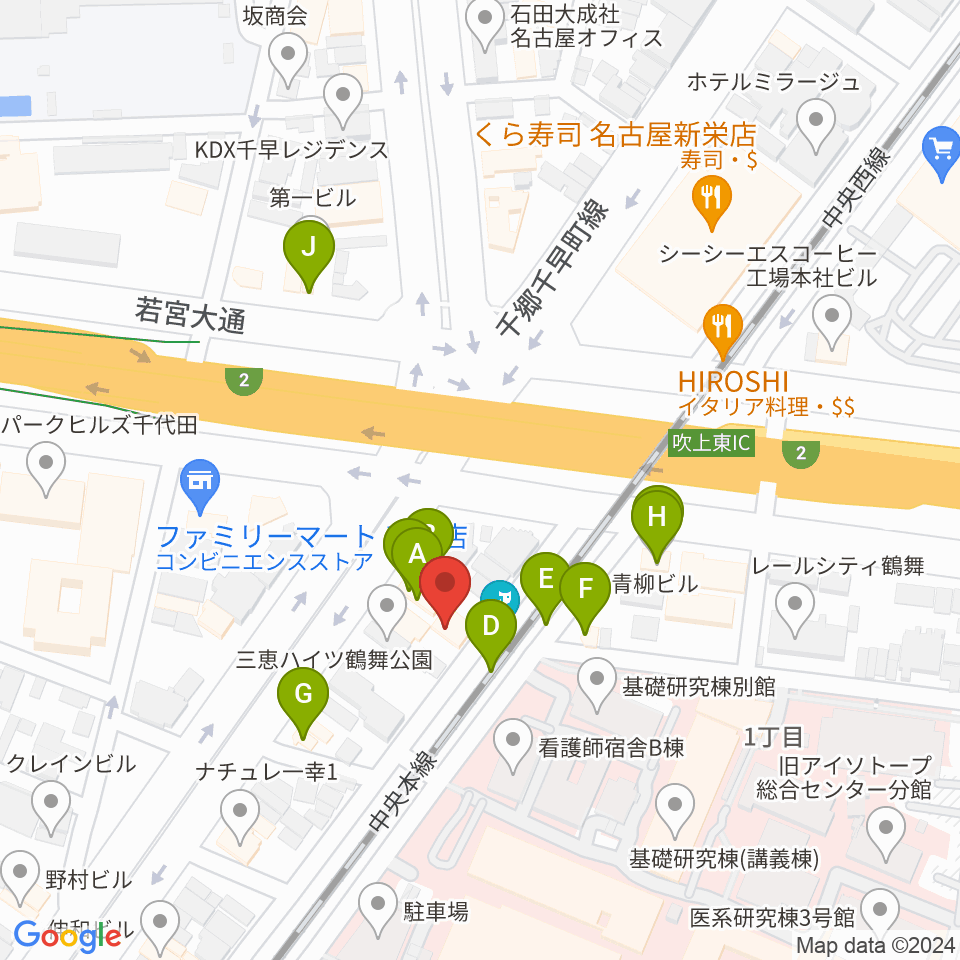鶴舞DAYTRIP周辺のファミレス・ファーストフード一覧地図