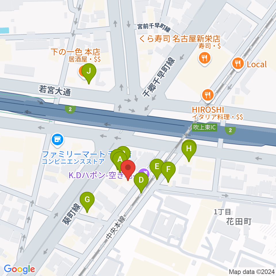 鶴舞DAYTRIP周辺のファミレス・ファーストフード一覧地図