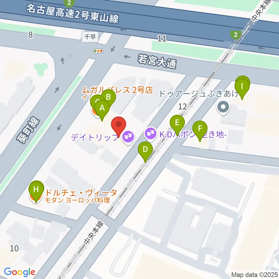 鶴舞DAYTRIP周辺のファミレス・ファーストフード一覧地図