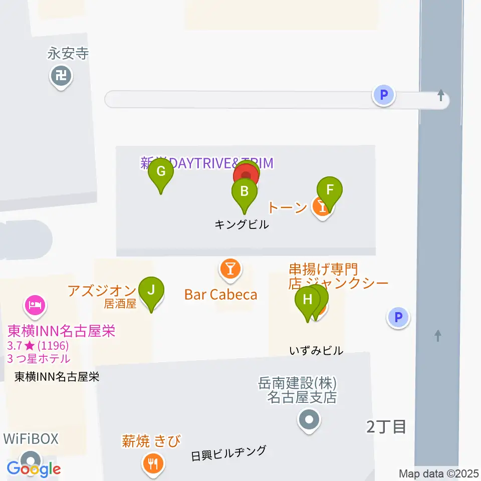 新栄DAYTRIVE周辺のファミレス・ファーストフード一覧地図