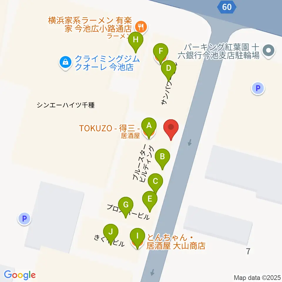 今池TOKUZO周辺のファミレス・ファーストフード一覧地図