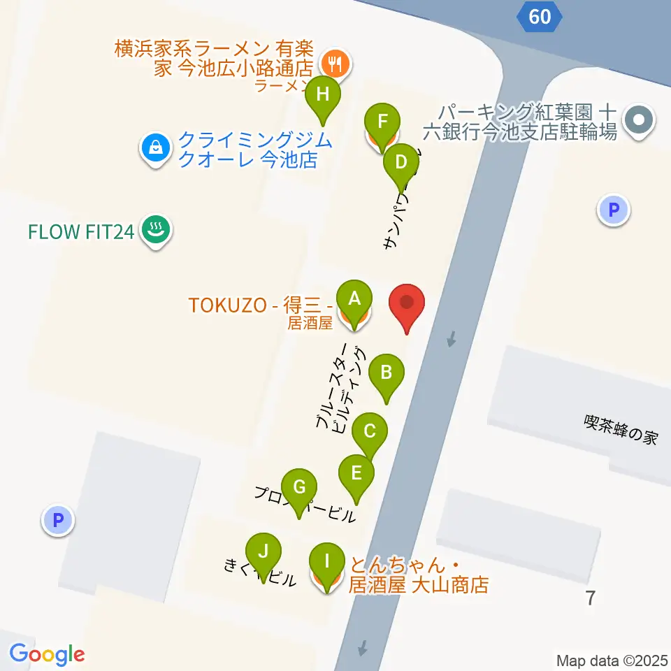 今池TOKUZO周辺のファミレス・ファーストフード一覧地図