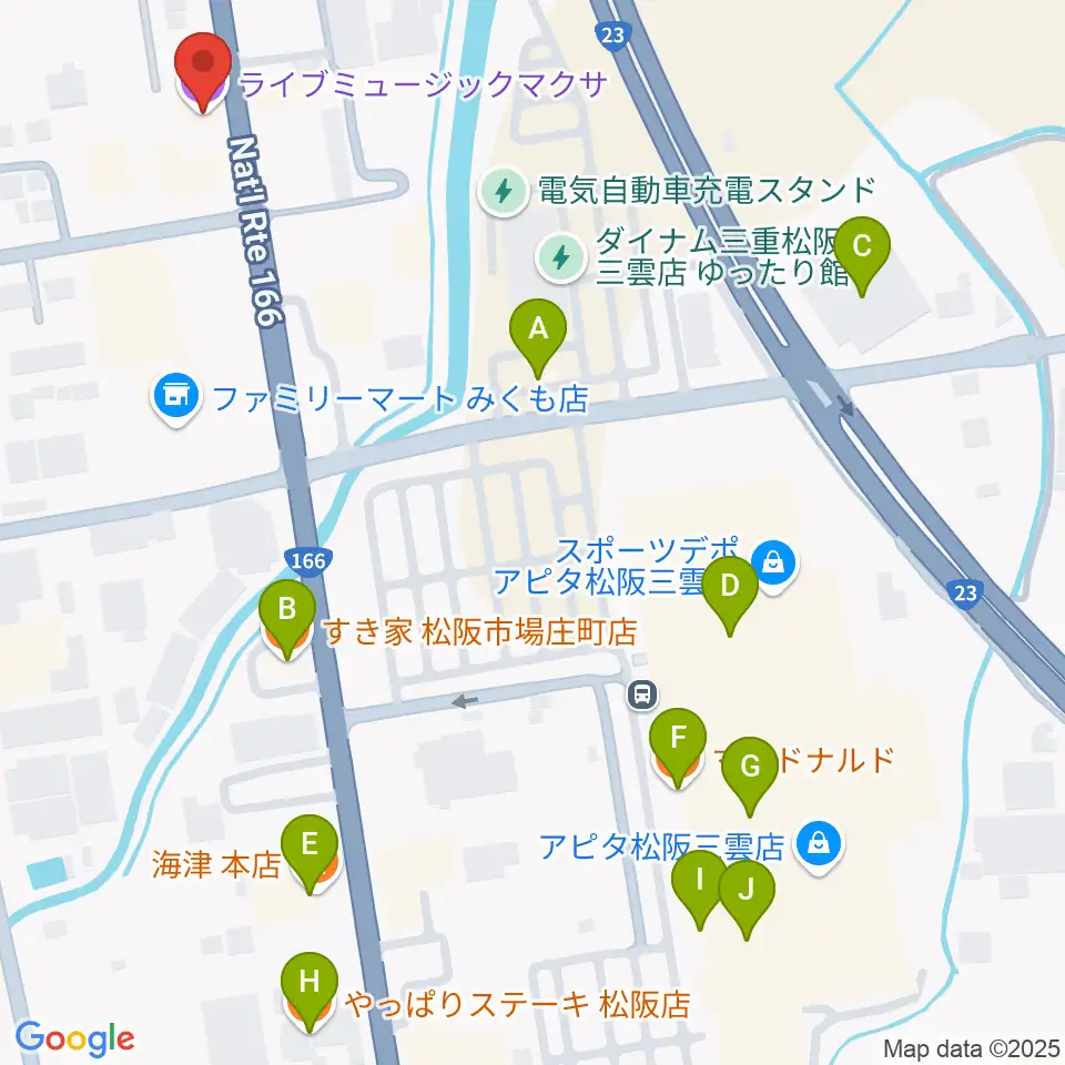 松阪マクサ周辺のファミレス・ファーストフード一覧地図