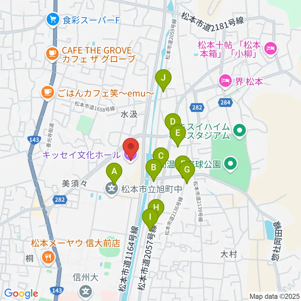 キッセイ文化ホール周辺のファミレス・ファーストフード一覧地図