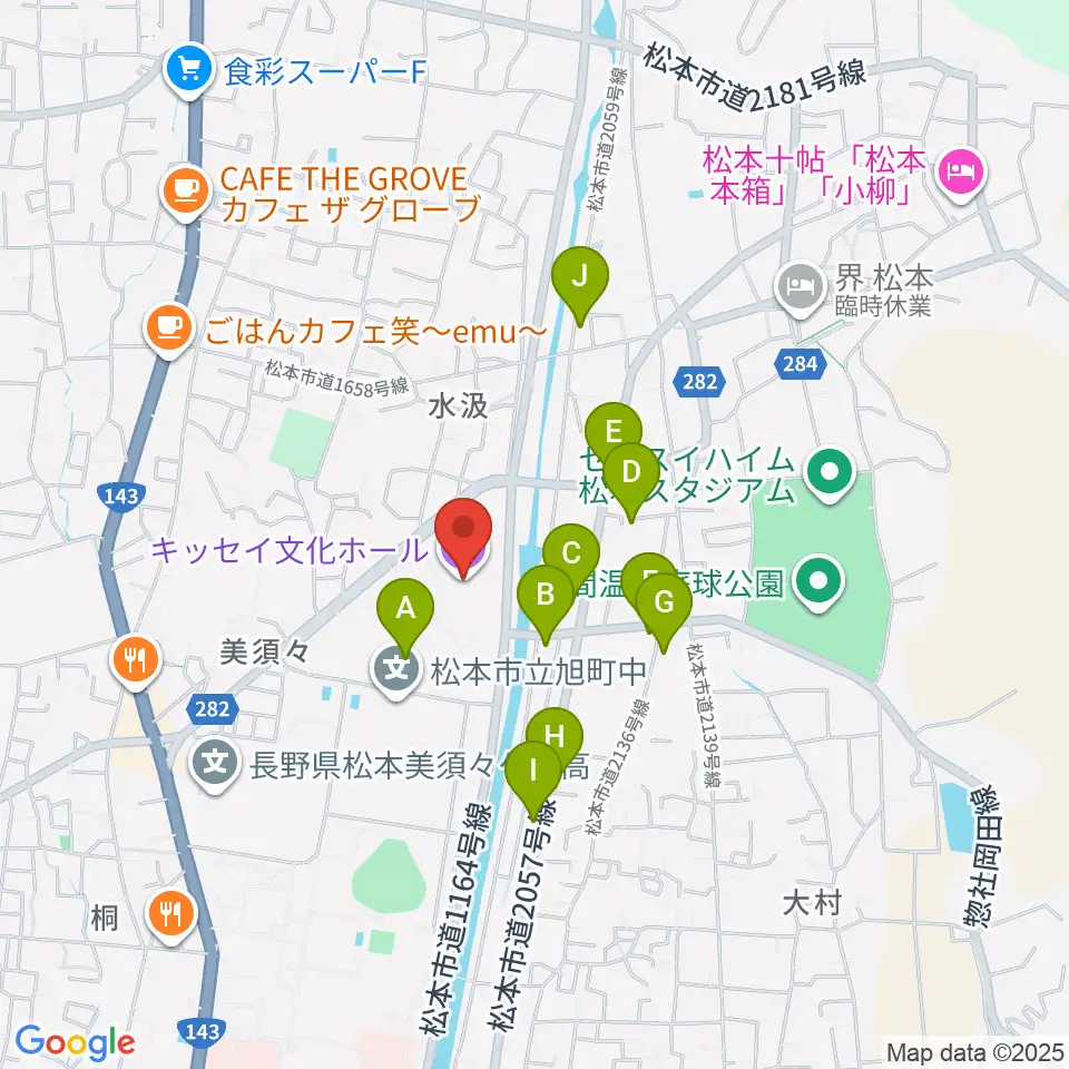 キッセイ文化ホール周辺のファミレス・ファーストフード一覧地図