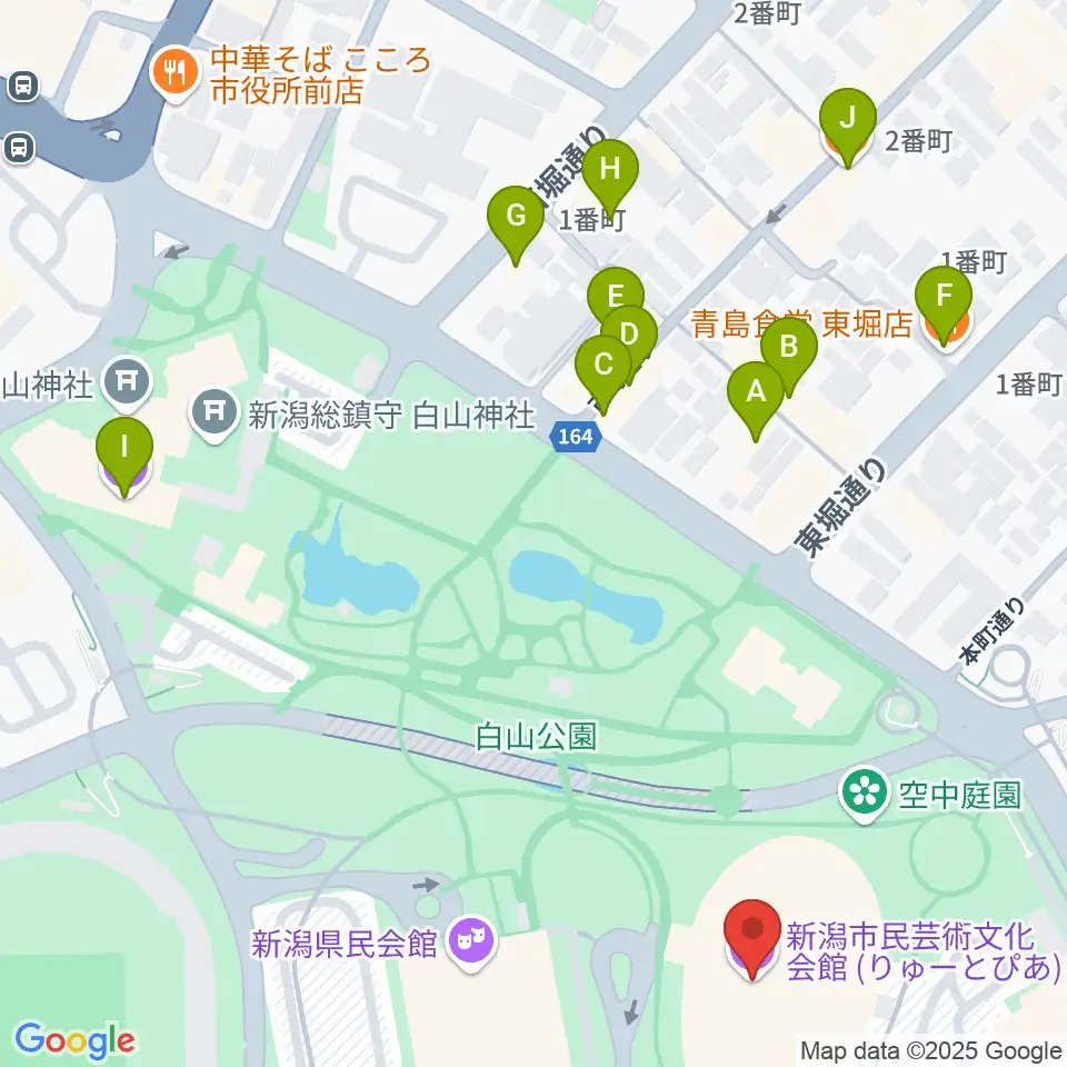 りゅーとぴあ 新潟市民芸術文化会館周辺のファミレス・ファーストフード一覧地図