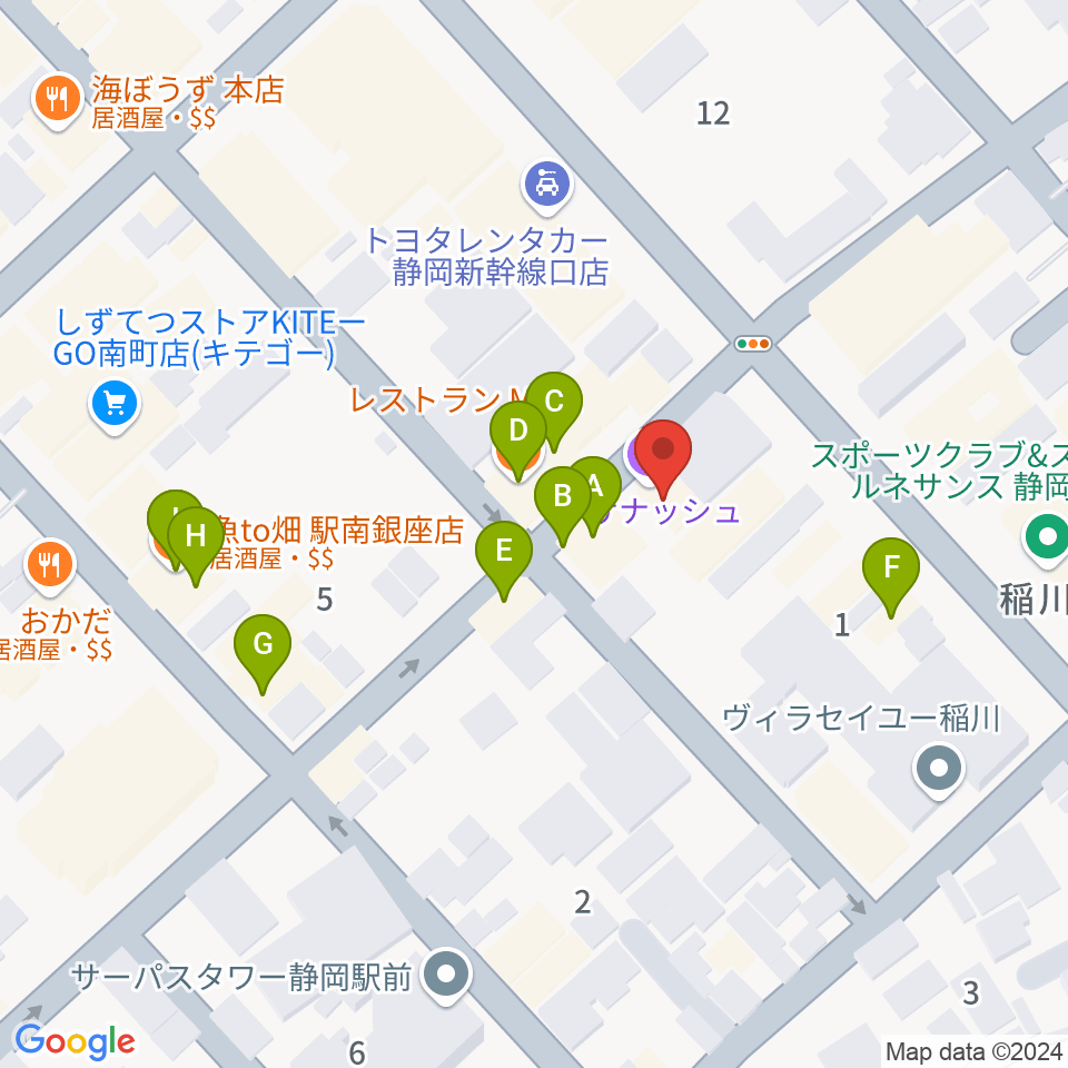 静岡サナッシュ周辺のファミレス・ファーストフード一覧地図