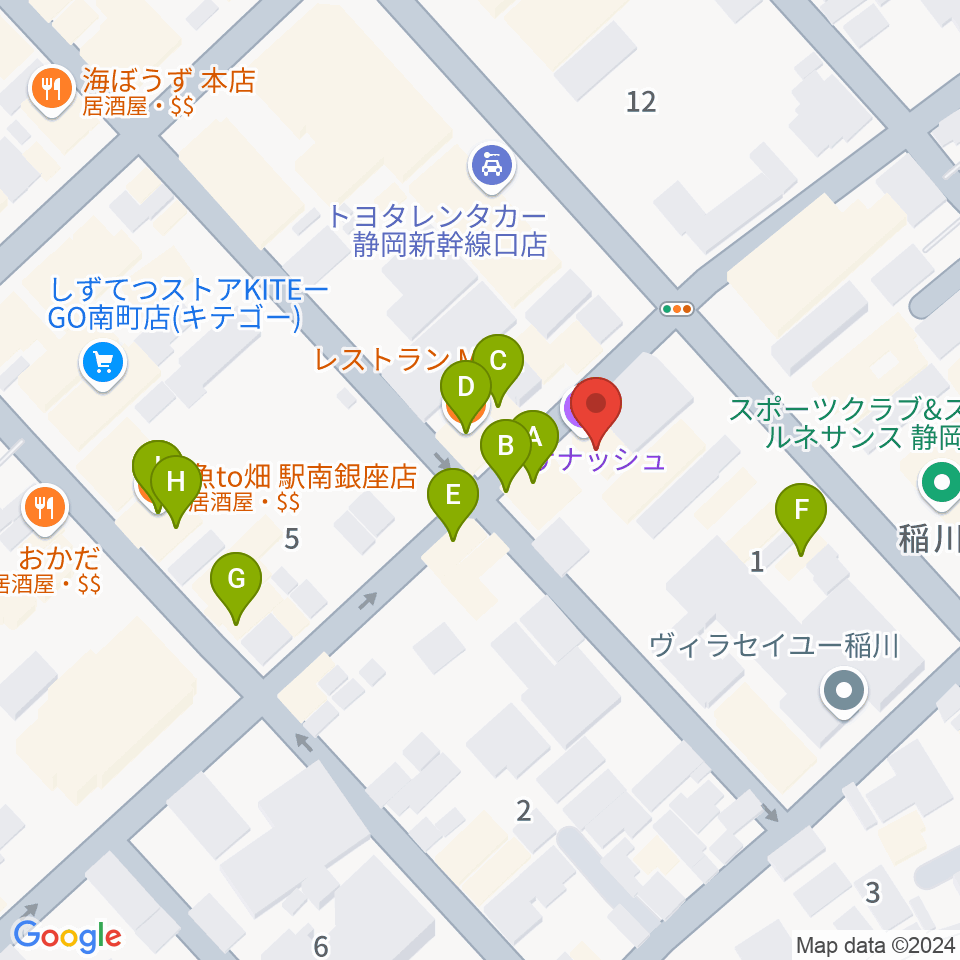 静岡サナッシュ周辺のファミレス・ファーストフード一覧地図