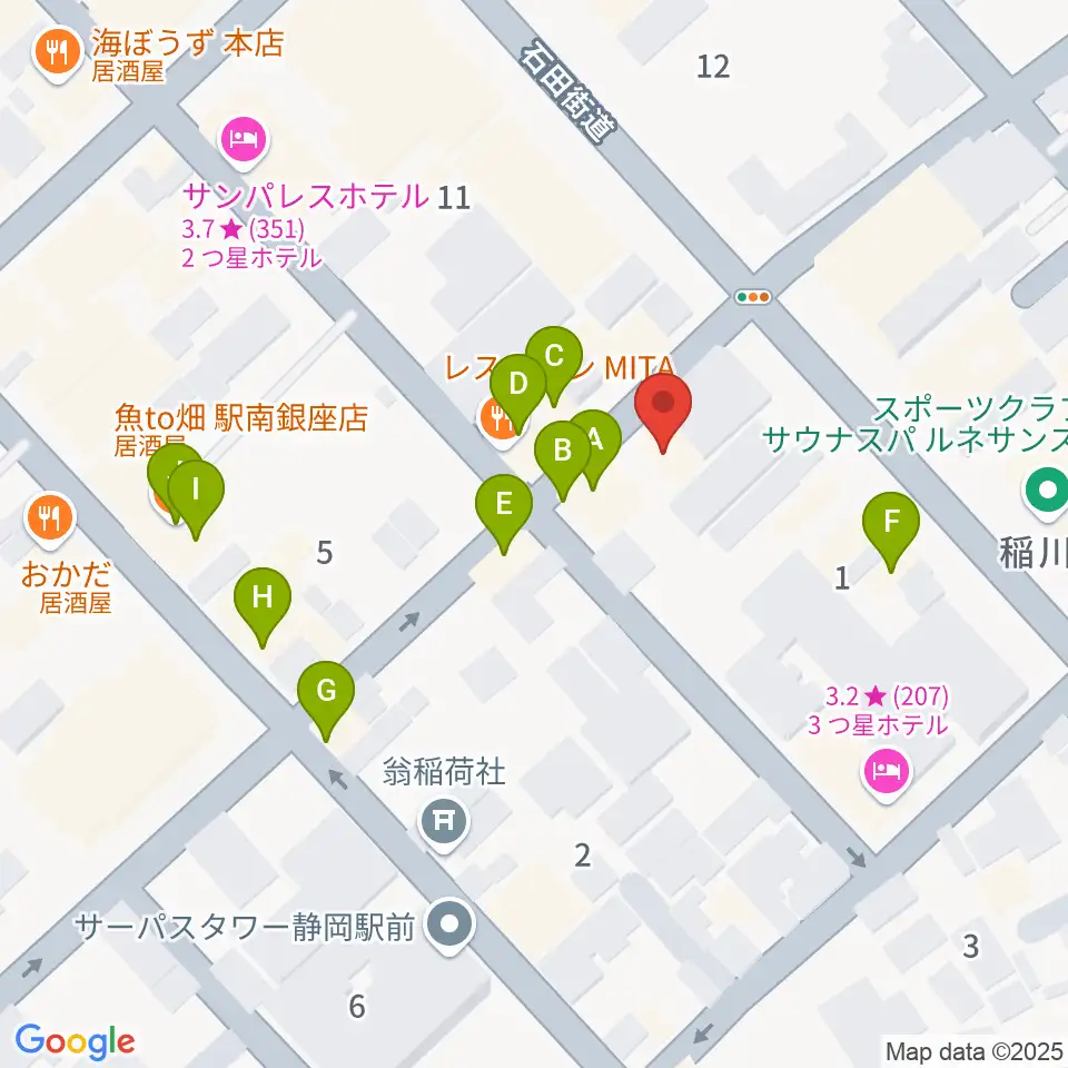 静岡サナッシュ周辺のファミレス・ファーストフード一覧地図