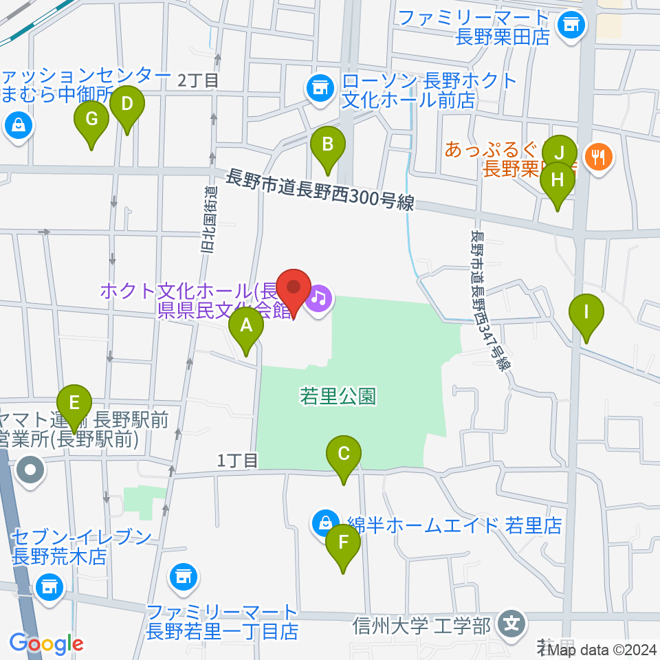 ホクト文化ホール周辺のファミレス・ファーストフード一覧地図