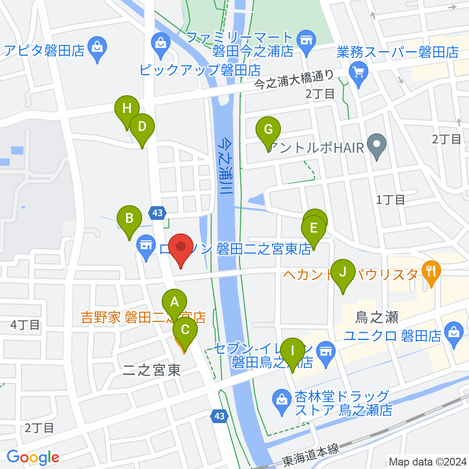 磐田FMステージ周辺のファミレス・ファーストフード一覧地図