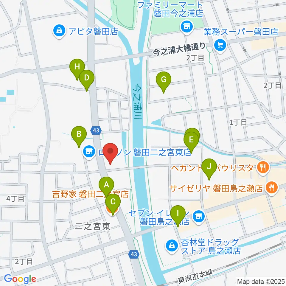 磐田FMステージ周辺のファミレス・ファーストフード一覧地図