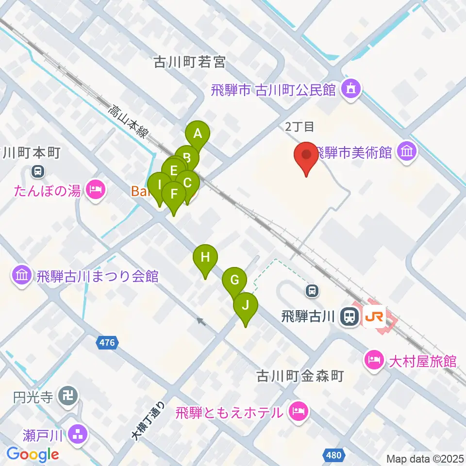 飛騨市文化交流センター周辺のファミレス・ファーストフード一覧地図