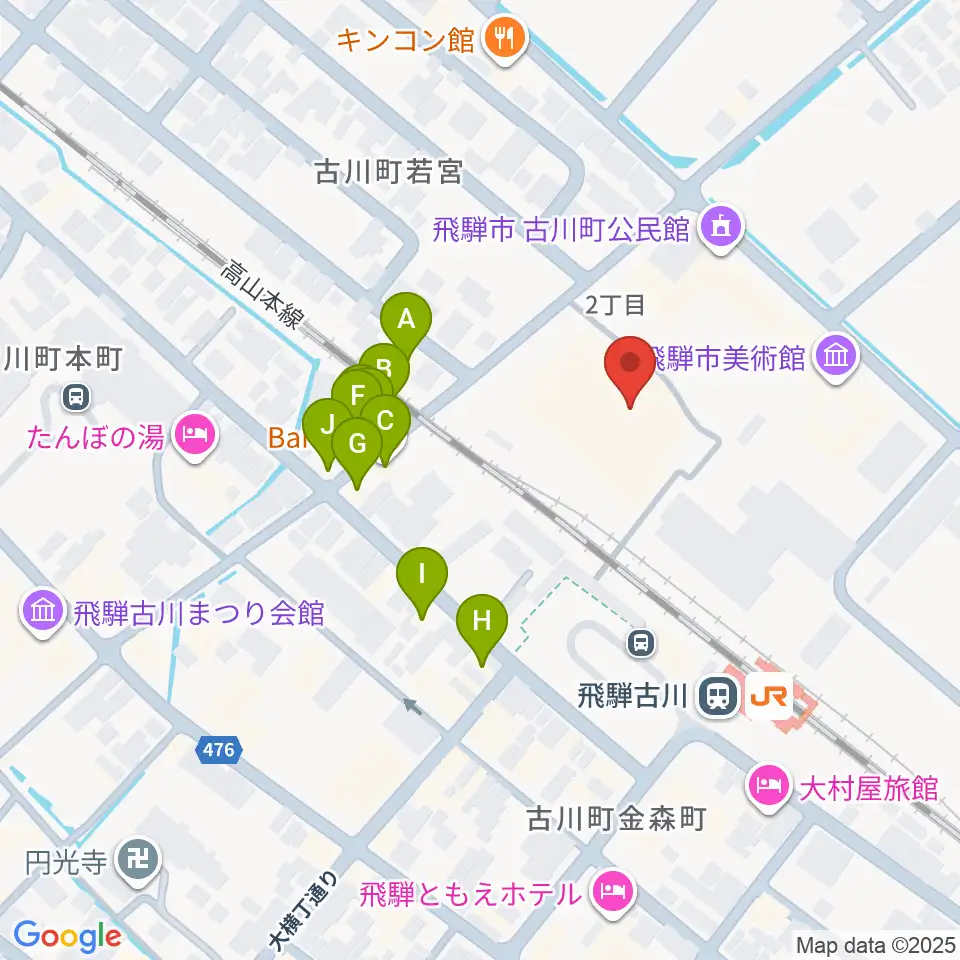 飛騨市文化交流センター周辺のファミレス・ファーストフード一覧地図