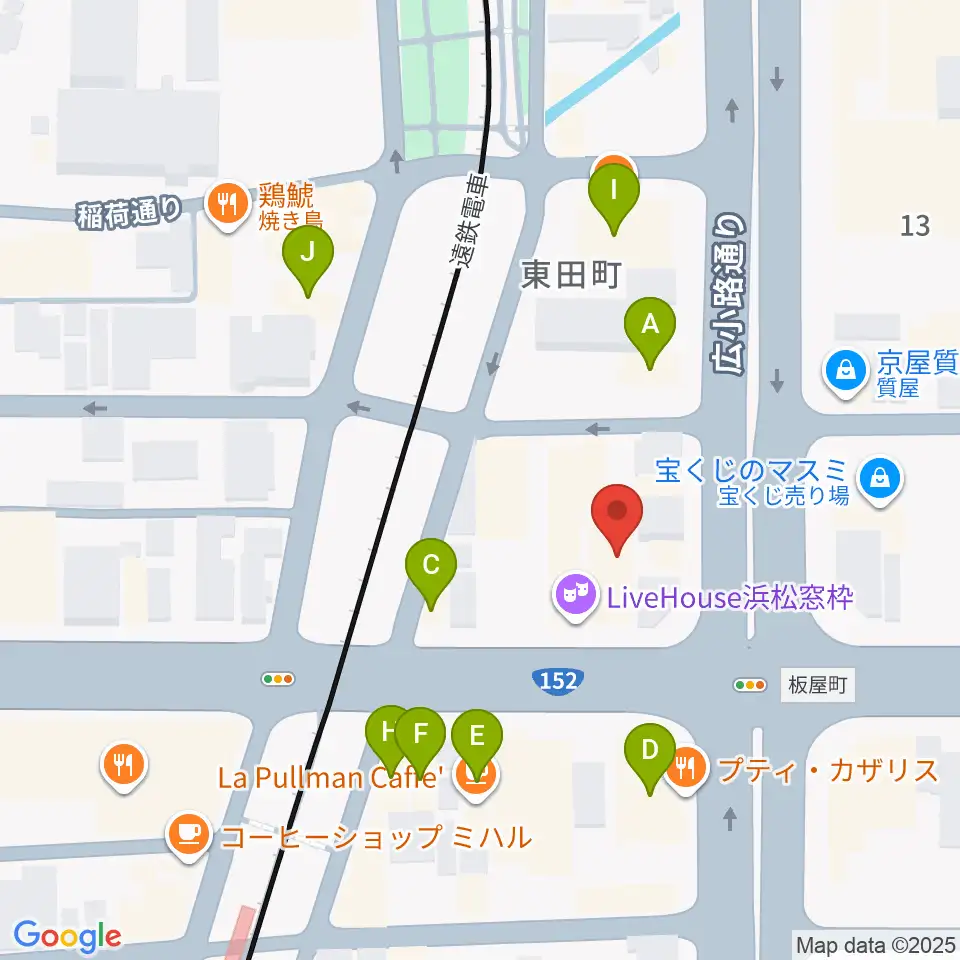 浜松窓枠周辺のファミレス・ファーストフード一覧地図