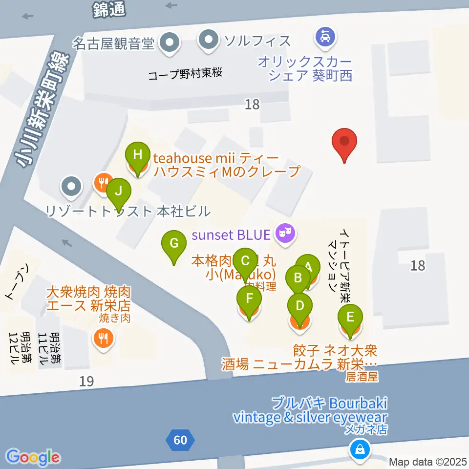 名古屋Jazz Spot Swing周辺のファミレス・ファーストフード一覧地図
