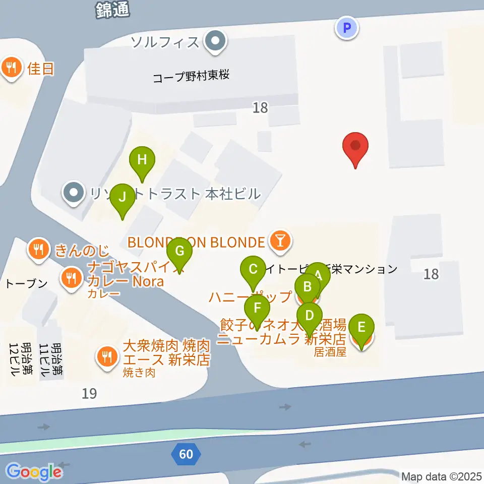 名古屋Jazz Spot Swing周辺のファミレス・ファーストフード一覧地図