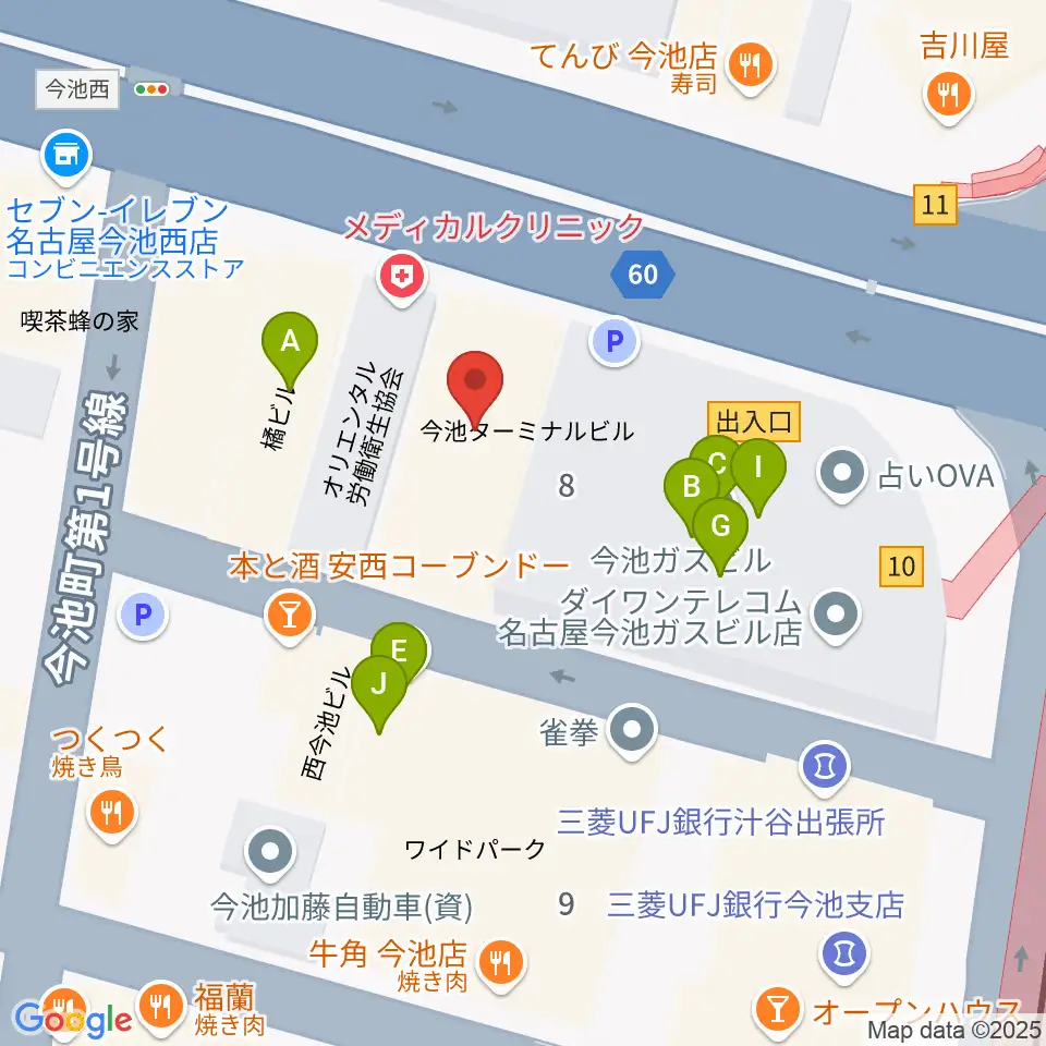 今池パラダイスカフェ21周辺のファミレス・ファーストフード一覧地図