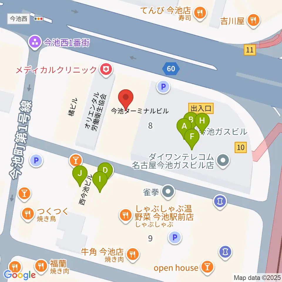 今池パラダイスカフェ21周辺のファミレス・ファーストフード一覧地図