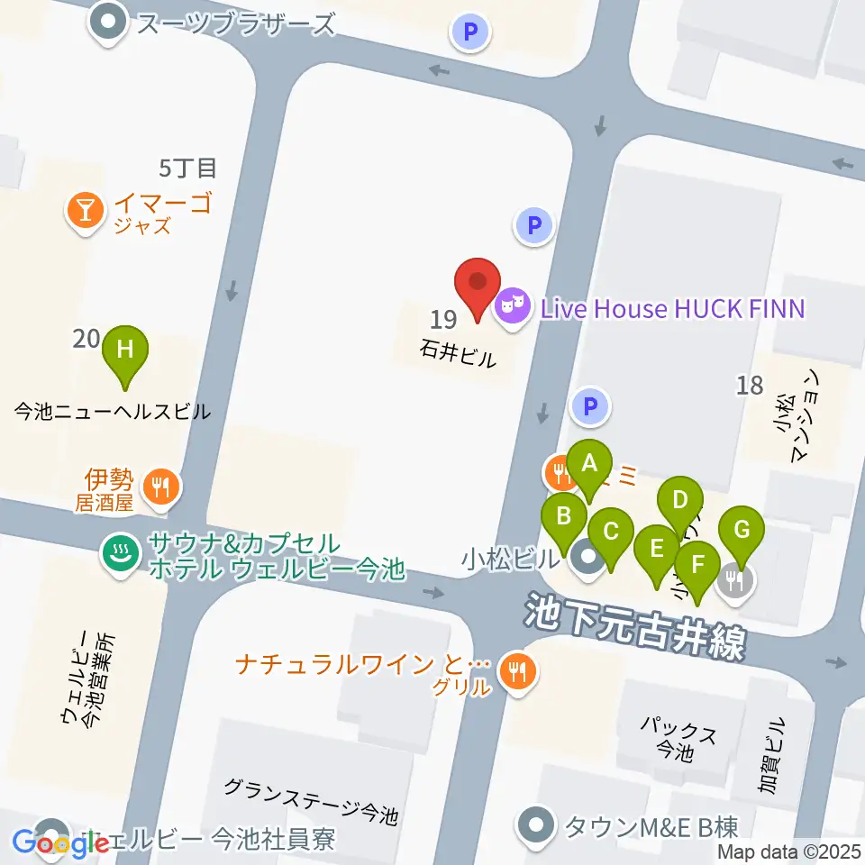 今池ハックフィン周辺のファミレス・ファーストフード一覧地図