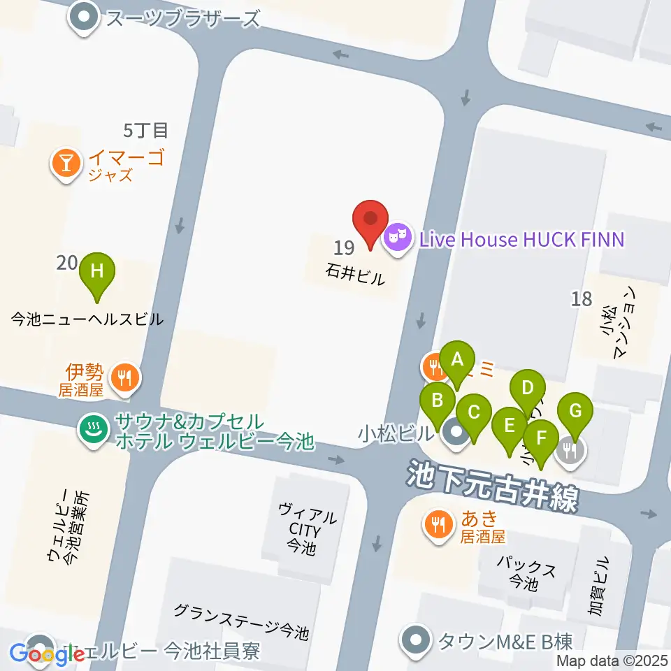 今池ハックフィン周辺のファミレス・ファーストフード一覧地図