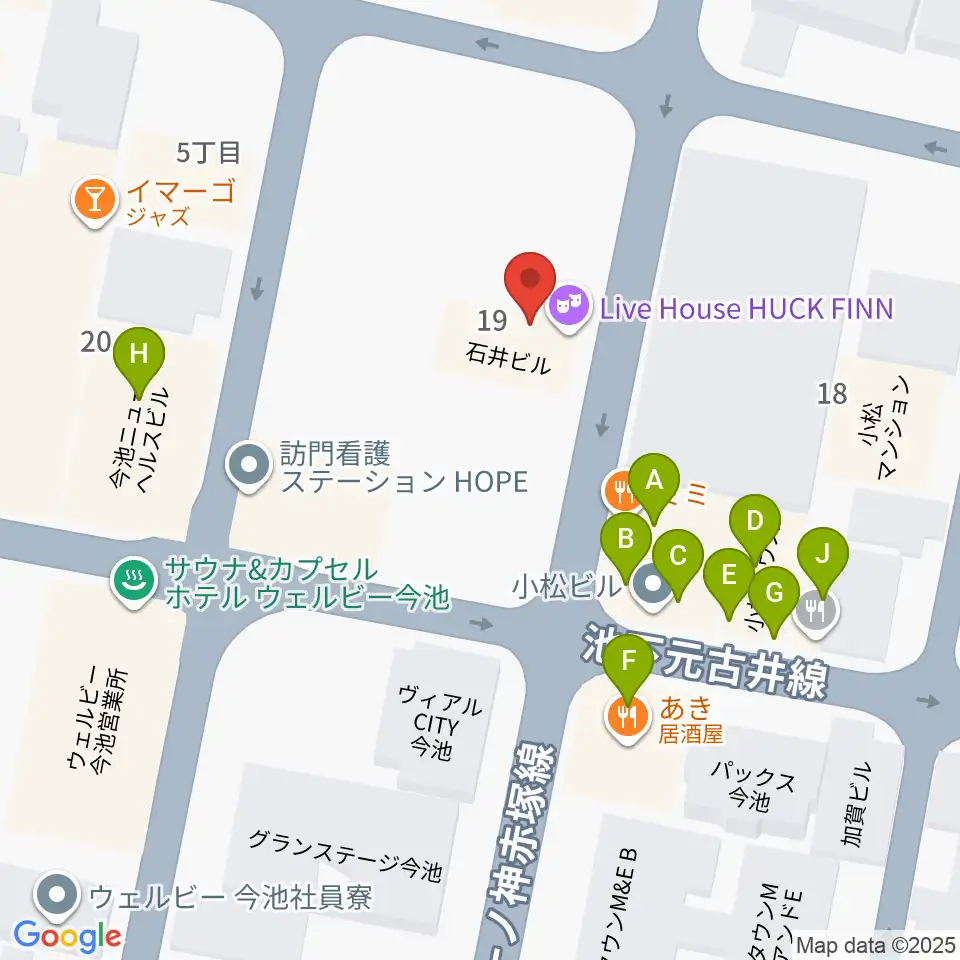 今池ハックフィン周辺のファミレス・ファーストフード一覧地図