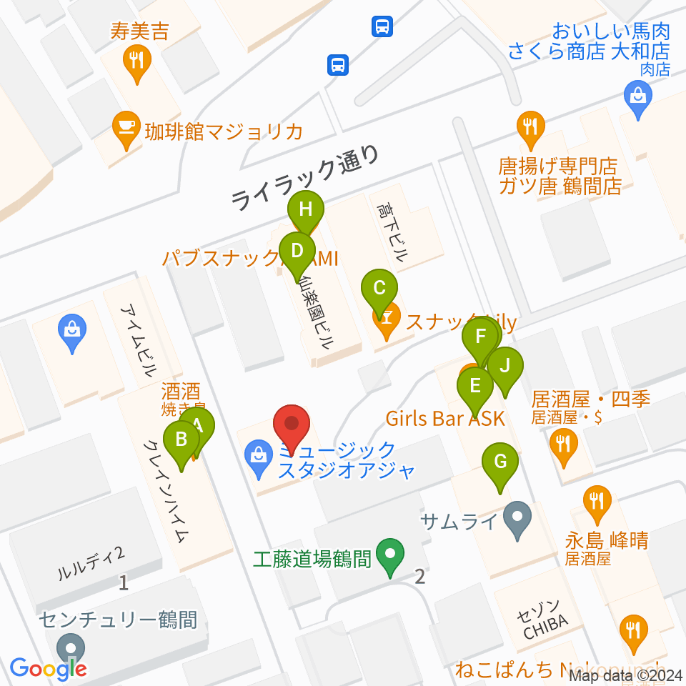 鶴間スタジオアジャ周辺のファミレス・ファーストフード一覧地図