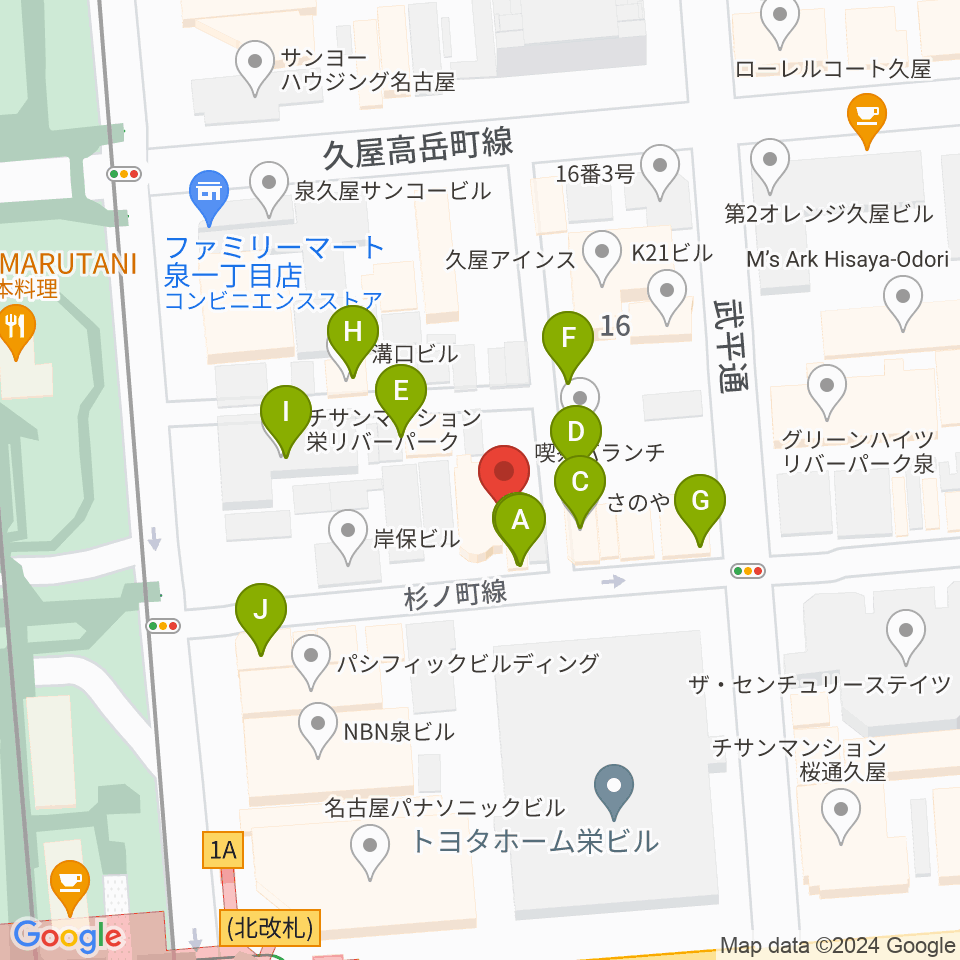 名古屋アンティークノエル周辺のファミレス・ファーストフード一覧地図