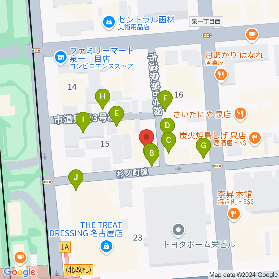 名古屋アンティークノエル周辺のファミレス・ファーストフード一覧地図