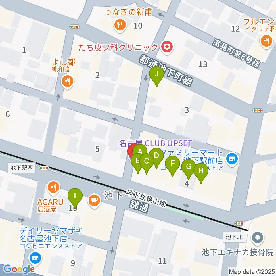 池下CLUB UPSET周辺のファミレス・ファーストフード一覧地図