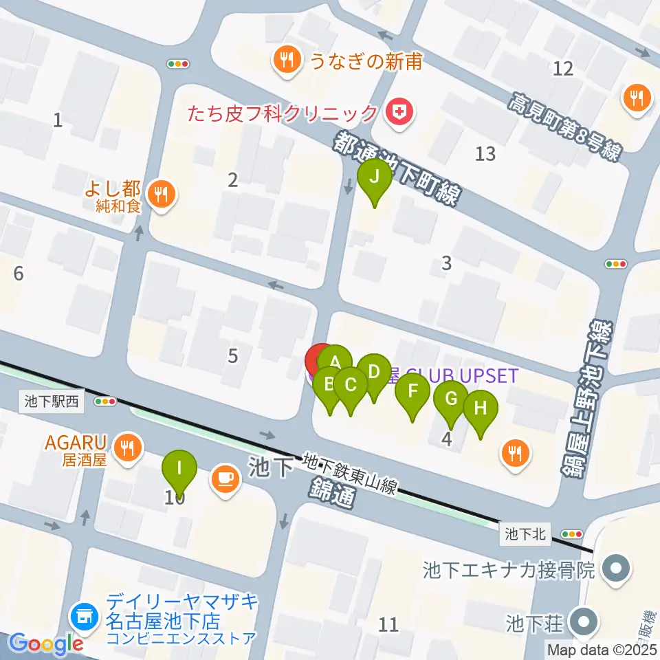 池下CLUB UPSET周辺のファミレス・ファーストフード一覧地図