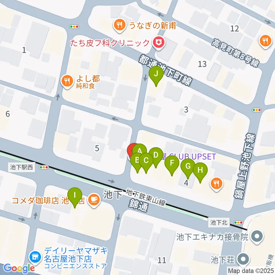 池下CLUB UPSET周辺のファミレス・ファーストフード一覧地図