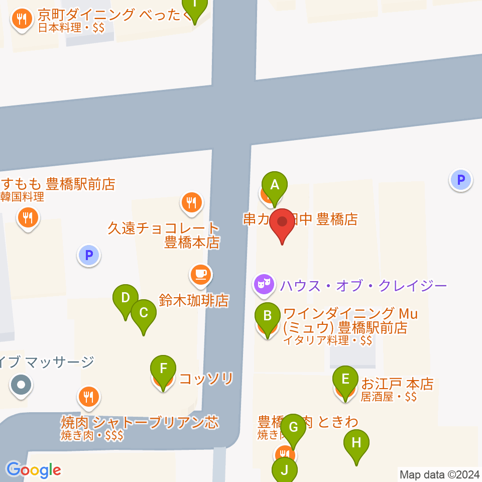 豊橋ハウスオブクレイジー周辺のファミレス・ファーストフード一覧地図